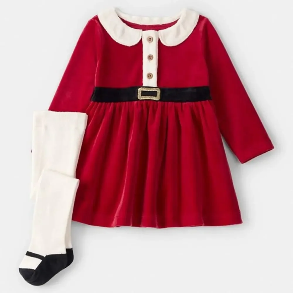 NEW! 3M Carter's Baby Girls Christmas 2PC Santa Dress & Tights Set
